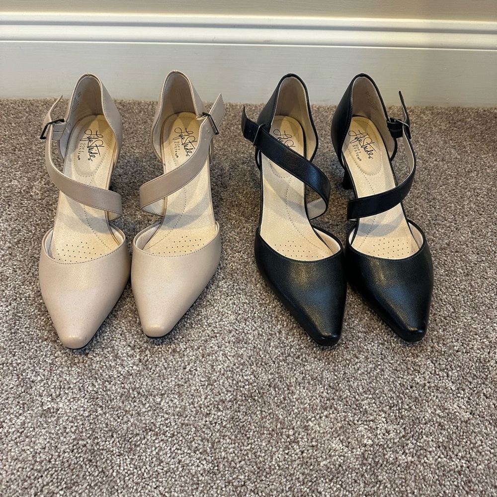 Life Stride Black and Tan Heels